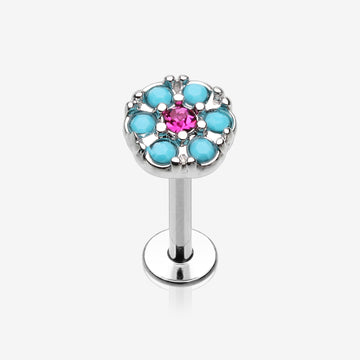 Turquoise Boho Circle Sparkle Top Steel Labret-Turquoise/Fuchsia